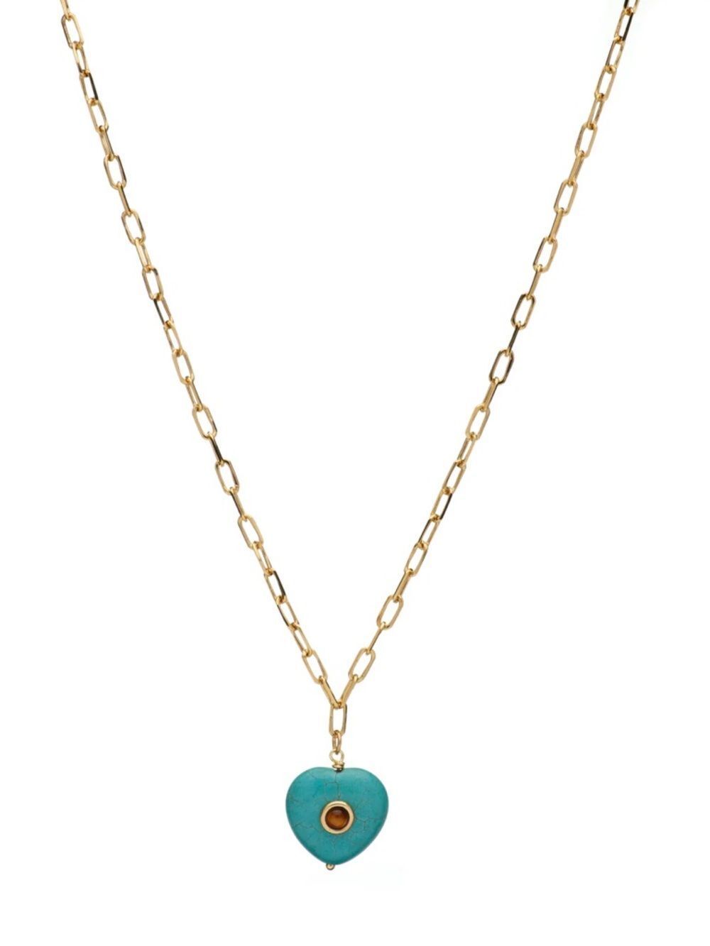Gold Chain Necklace with Turquoise Heart Charm by Mayamar